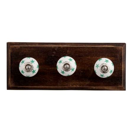 Sea Green Star Ceramic Wooden Hooks